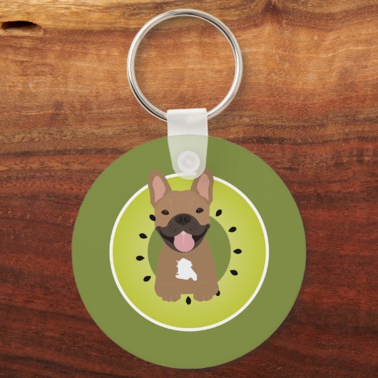 Franse Bulldog Kiwi Fruit Sleutelhanger (Voorkant)