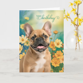 Franse Bulldog Kleine Oranje Cosmos Verjaardag Kaart