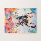 Franse Bulldog kleurrijke waterverf kunstwerk Legpuzzel (Horizontaal)