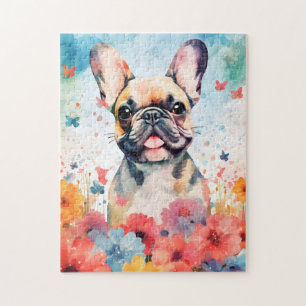 Franse Bulldog kleurrijke waterverf kunstwerk Legpuzzel