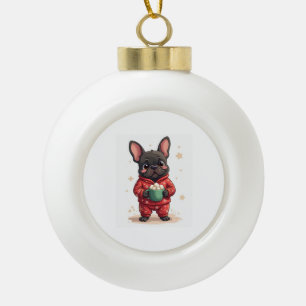 Franse Bulldog Knus Cocoa Keramische Bal Ornament