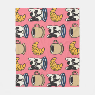 Franse bulldog, koffie, croissant thema. fleece deken