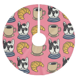 Franse bulldog, koffie, croissant thema. kerstboom rok