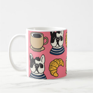 Franse bulldog, koffie, croissant thema. koffiemok