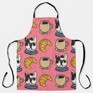 Franse bulldog, koffie, croissant thema. schort