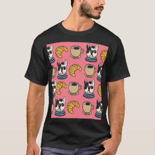 Franse bulldog, koffie, croissant thema. t-shirt