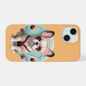 Franse Bulldog Ladybug Pastel Papier Snijkunst iPhone 15 Case (Achterkant horizontaal)