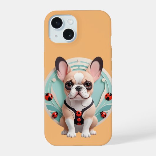 Franse Bulldog Ladybug Pastel Papier Snijkunst iPhone 15 Case (Achterkant)