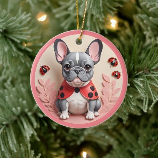Franse Bulldog Ladybug Pastel Papier Snijkunst Keramisch Ornament (Boom)