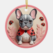 Franse Bulldog Ladybug Pastel Papier Snijkunst Keramisch Ornament (Voorkant)