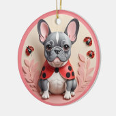Franse Bulldog Ladybug Pastel Papier Snijkunst Keramisch Ornament (Links)
