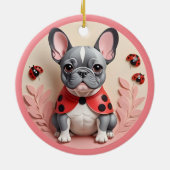 Franse Bulldog Ladybug Pastel Papier Snijkunst Keramisch Ornament (Achterkant)