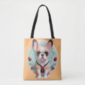 Franse Bulldog Ladybug Pastel Papier Snijkunst Tote Bag (Voorkant)