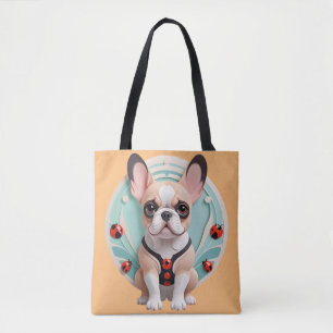Franse Bulldog Ladybug Pastel Papier Snijkunst Tote Bag
