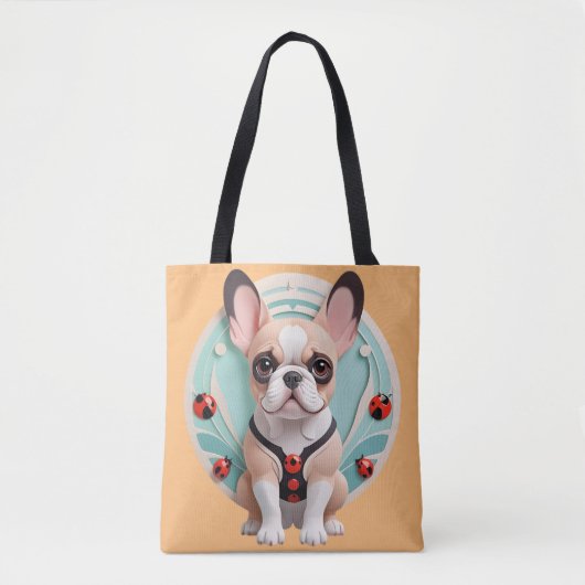 Franse Bulldog Ladybug Pastel Papier Snijkunst Tote Bag (Voorkant)