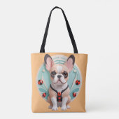 Franse Bulldog Ladybug Pastel Papier Snijkunst Tote Bag (Achterkant)