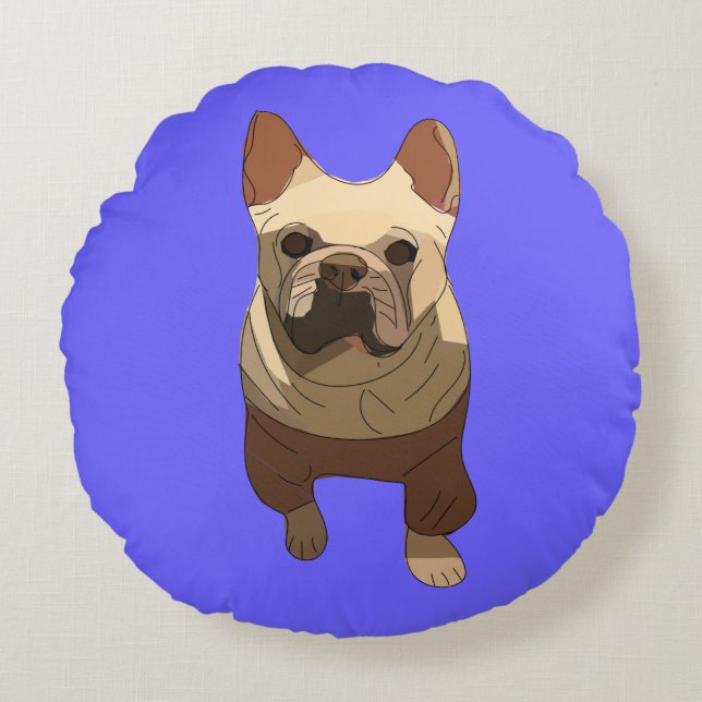 Franse Bulldog, Lavendel Paars Rond Kussen (Voorkant)