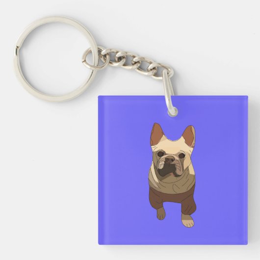 Franse Bulldog, Lavendel Paars Sleutelhanger (voorkant)