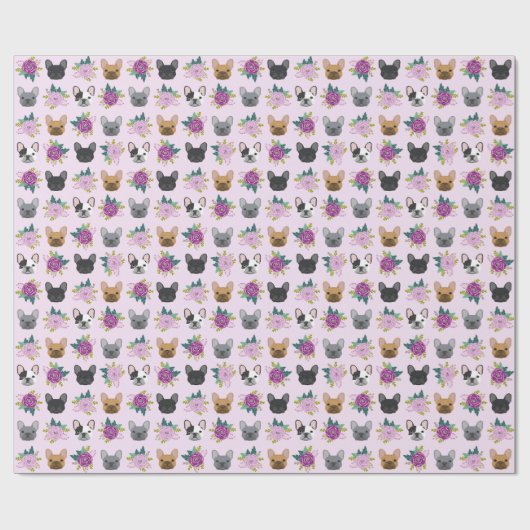Franse Bulldog Lavender Florals Cadeaupapier (Vlak)
