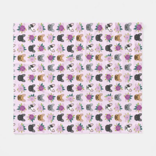 Franse Bulldog Lavender Florals Fleece Deken (Voorkant (Horizontaal))