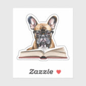 Franse Bulldog Leest Een Boek Waterdicht Sticker (Vel)