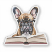 Franse Bulldog Leest Een Boek Waterdicht Sticker (Voorkant)