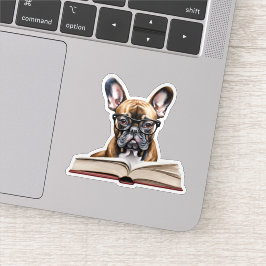 Franse Bulldog Leest Een Boek Waterdicht Sticker