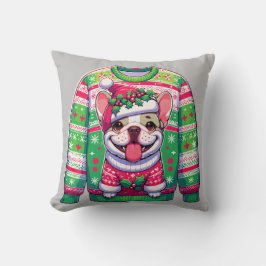 Franse bulldog lelijke kersttrui humoristisch kussen