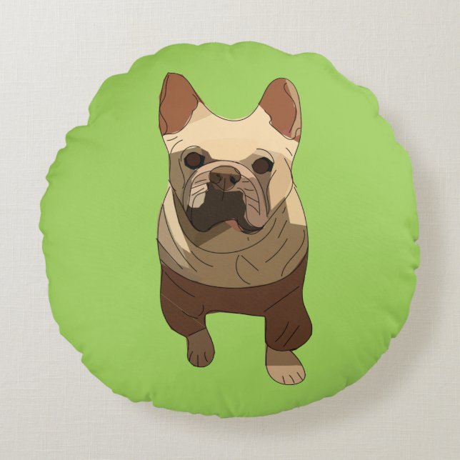Franse Bulldog, Limoengroen Rond Kussen (Voorkant)