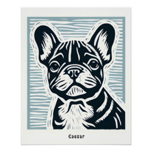 Franse bulldog linoryt poster