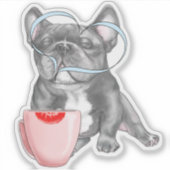 Franse Bulldog Loopkoffie 4 x 4 inch Sticker (Voorkant)
