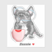 Franse Bulldog Loopkoffie 4 x 4 inch Sticker (Vel)