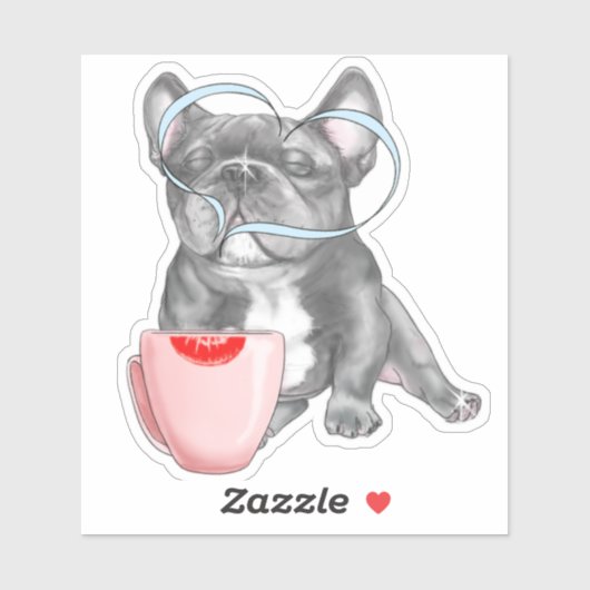 Franse Bulldog Loopkoffie 4 x 4 inch Sticker (Vel)