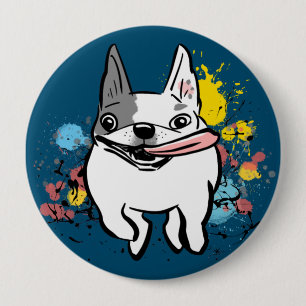 Franse Bulldog Lopende Hond met verfspatten Ronde Button 4,0 Cm