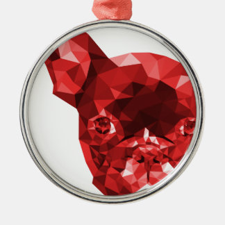 Franse Bulldog Low Poly Art in Red Metalen Ornament