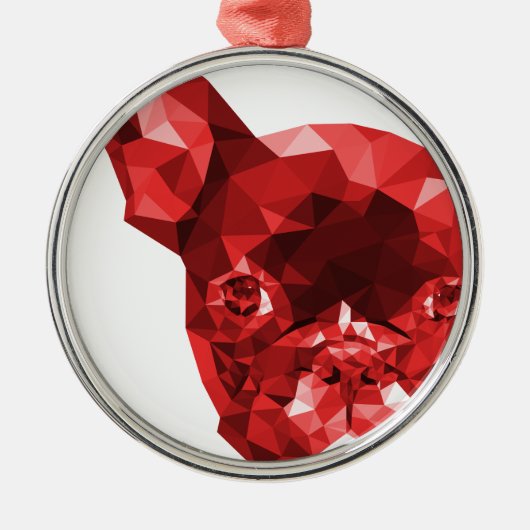 Franse Bulldog Low Poly Art in Red Metalen Ornament (Voorkant)