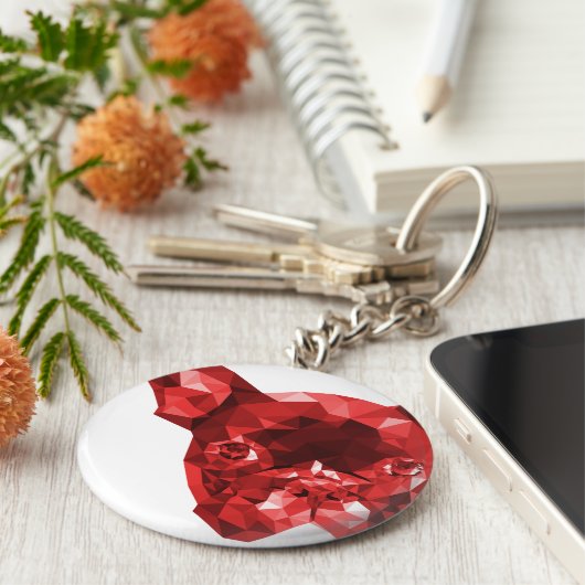 Franse Bulldog Low Poly Art in Red Sleutelhanger (Zijkant)