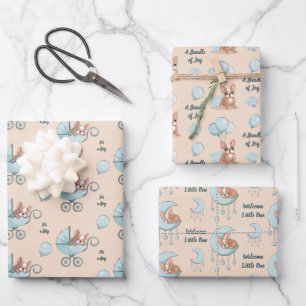 Franse Bulldog Maan Ballon Wandelwagen Jongen Baby Inpakpapier Vel