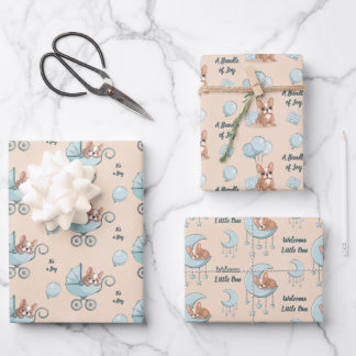 Franse Bulldog Maan Ballon Wandelwagen Jongen Baby Inpakpapier Vel