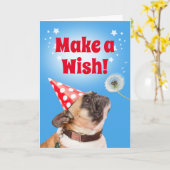 Franse Bulldog Make a Wish Dandelion & BDay Cake Kaart (Gele Bloem)