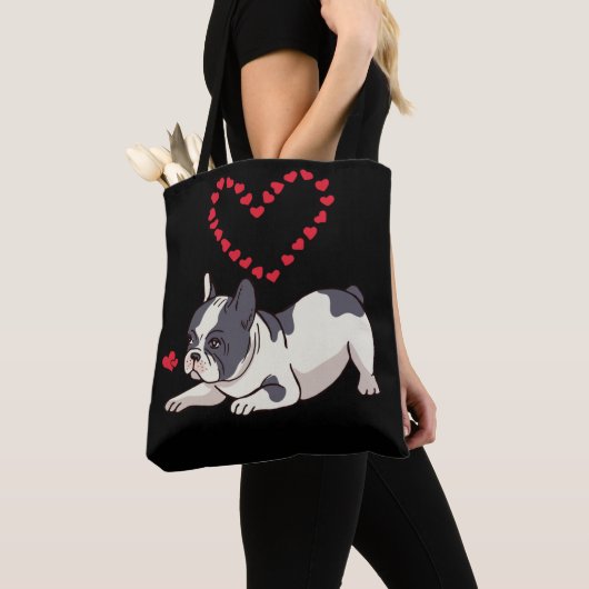 Franse Bulldog mama Frenchie Love Dog Heart Tote Bag (Dichtbij)
