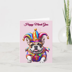 Franse Bulldog Mardi Gras Franse Bulldog Feestdagen Kaart