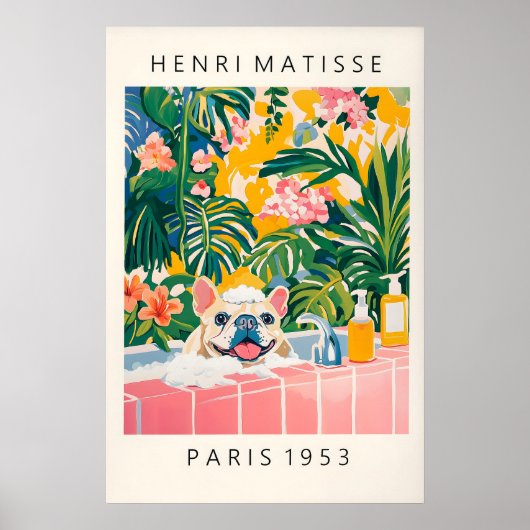 Franse Bulldog Matisse Kunstprint Grappige Badkame Poster (Voorkant)