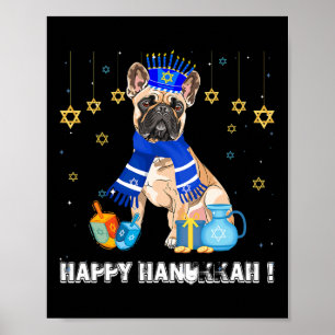 Franse Bulldog Menorah Hoed Gelukkig Chanukah Hanu Poster