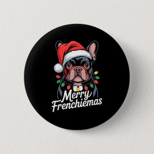 Franse Bulldog Merry Frenchiemas Kerstman Hoed Ker Ronde Button 5,7 Cm