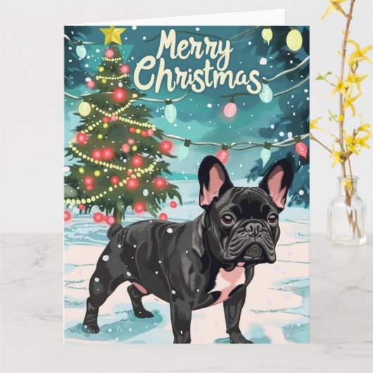 Franse Bulldog Merry kerst Kaart (Gele Bloem)