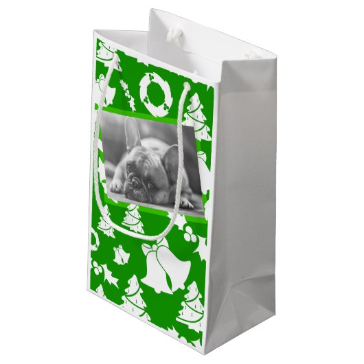 Franse Bulldog Merry kerstboom Wreatbells Klein Cadeauzakje (Achterkant Gekanteld)