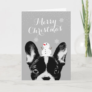 Franse Bulldog Merry KerstSilver Holiday Feestdagen Kaart