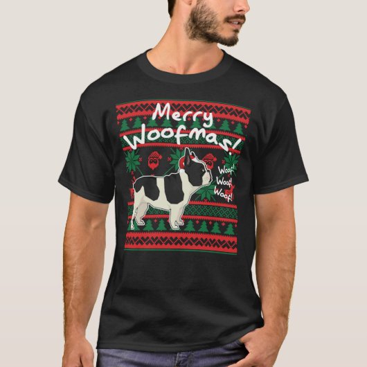 Franse Bulldog Merry Woofmas, Ugly KerstSweat T-shirt (Voorkant)