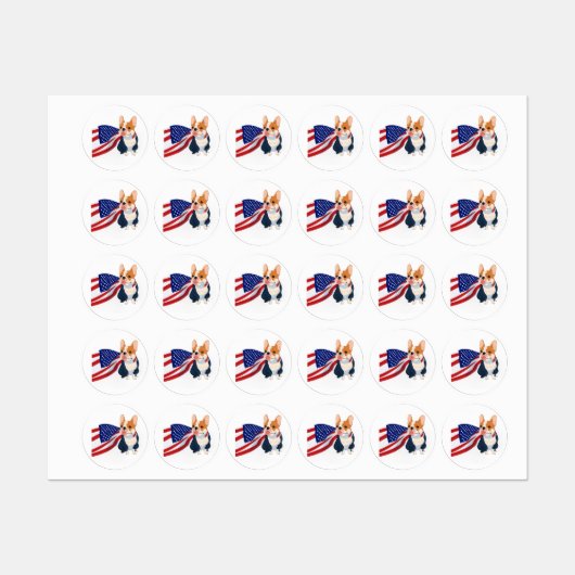 Franse Bulldog met Amerikaanse vlag Labels (Vel)